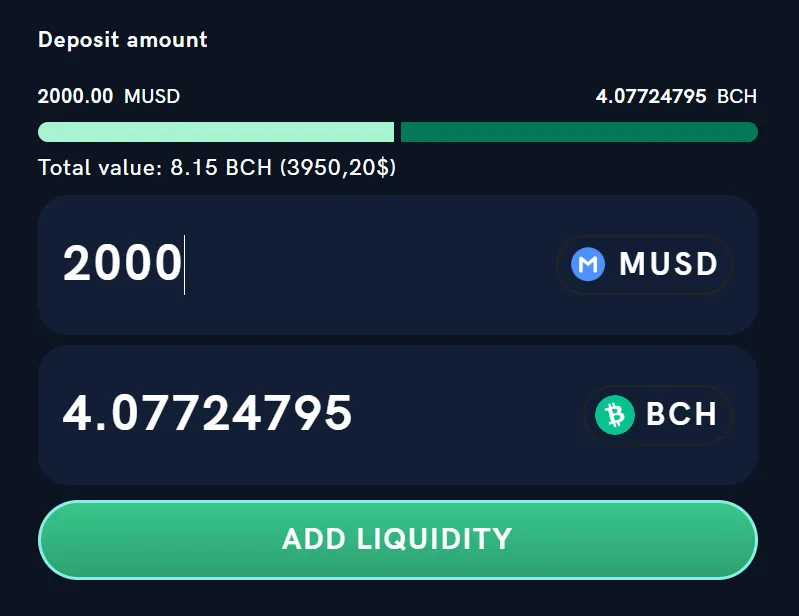 What providing liquidity in Cauldron DEX looks like