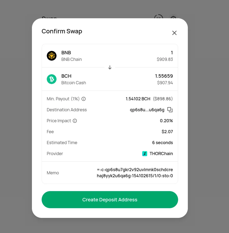 Thorchain’s swap confirmation view WebP